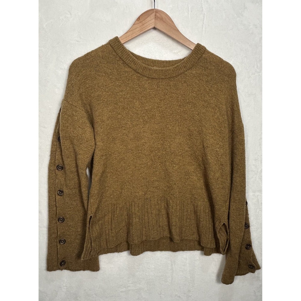 Madewell Crewneck Pullover‎ Sweater Wool Blend Rustic Gold Small S Buttons